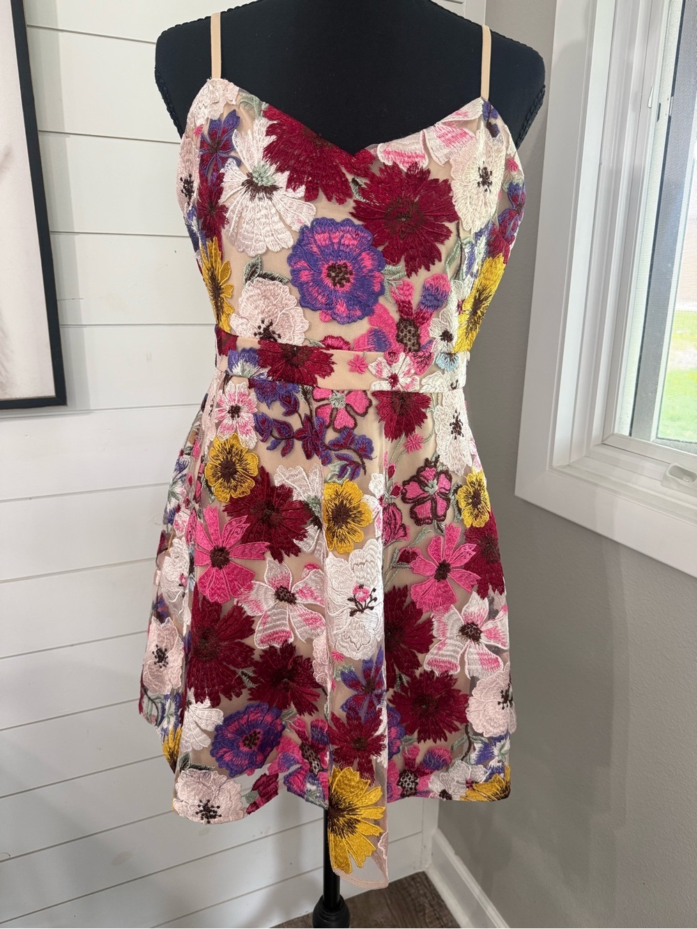 Lulus Garden Grandeur Multicolor Floral Embroidered Dress Medium